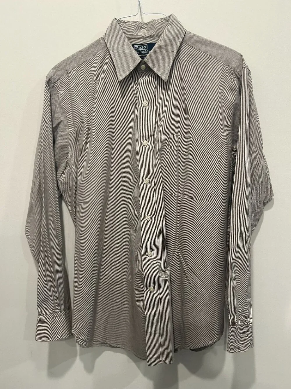 Polo Ralph Lauren Andrew Striped Dress Shirt - Size 16 34/35 Tan Beige Size L